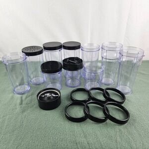 Magic Bullet Replacement Cups w/ Blade Lids Lip Rings Personal Blender Parts Lot